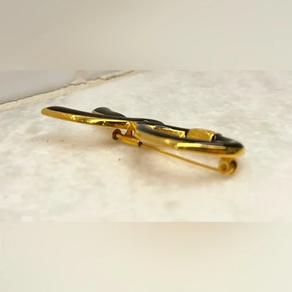 ROBERTA DI CAMERINO Vintage Grandmacore Blue Enamel Gold-Tone Metal Logo Brooch - Picture 7 of 16